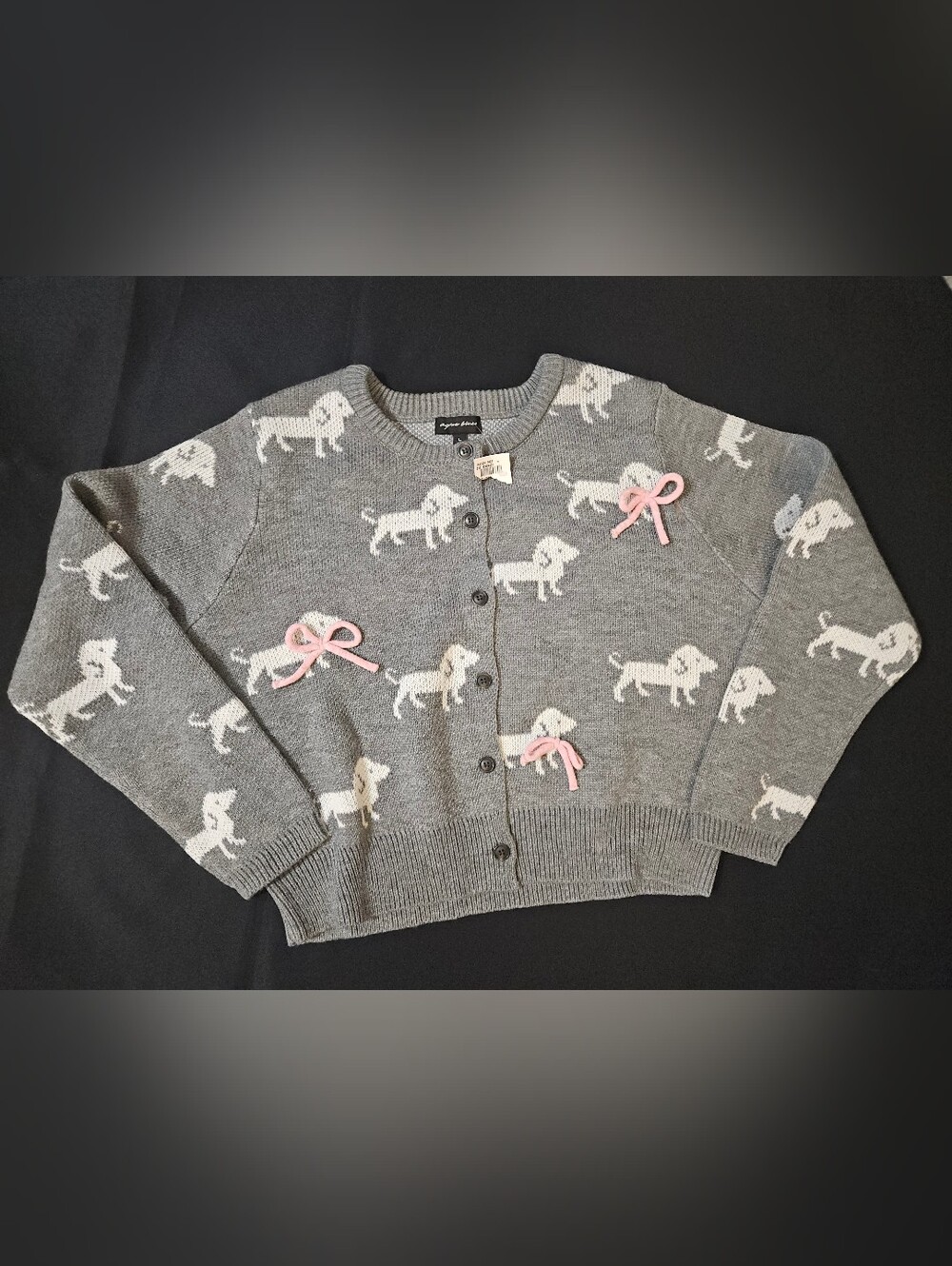 NWT Agua Blues Gray Dachshund Dog Knit Cardigan Sweater